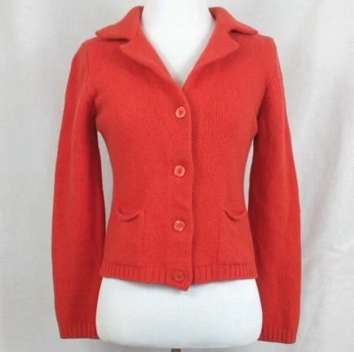 Cárdigan Sisley Botón Frontal Cuello en V Lana Angora Italia Mujer Talla M Naranja Foto 1 de 4