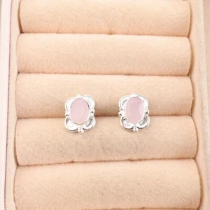 Pendientes colgantes de plata esterlina calcedonia rosa natural día de la madre boda - Imagen 1 de 6