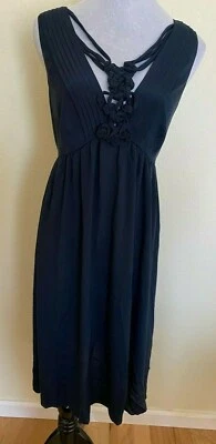 Vestido Beth Bowley Azul Marino Seda/Spandex Adornado Cuello en V Atado Atrás Talla 4 Foto 1 de 4