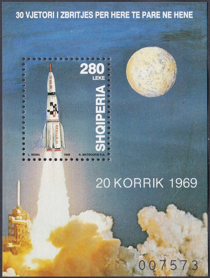 Albania 1999 MNH Sheet Mi Bk 120 Anniv Anniversary of First Manned Moon Landing - Image 1 of 1