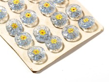 Card Czech vintage Deco yellow hand painted flower blue glass buttons (24) 13mm 