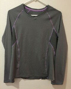 Women's Size L Long Sleeve Athletic Shirt - Champion brand - Grey w/ Purple