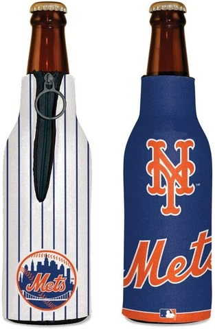 New York Mets Bottle Cooler 12oz Zip Up Koozie Hugger Jacket MLB Two Sided Cover