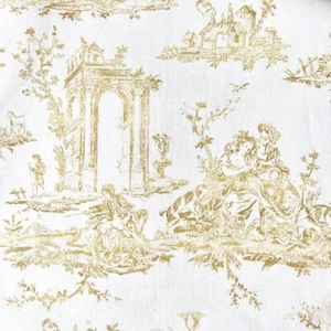 1415. Tessuto Oro Toile De Jouy 100% cotone, prezzo per 1/2 metro, larghezza 136 cm - Foto 1 di 3