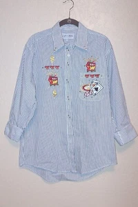 Las Olas Woman's Black Striped Gambling Shirt Size Medium - Picture 1 of 8
