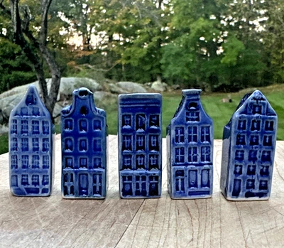 Vintage Lot Of 5 Blue Delft Miniature Amsterdam Canal House Figurine Dutch - Image 1 of 4