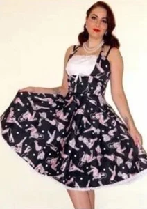 Pinup Couture Lace Trim Dress Flare Size 2XL Black 50s Retro Halter Rockabilly - Picture 1 of 9
