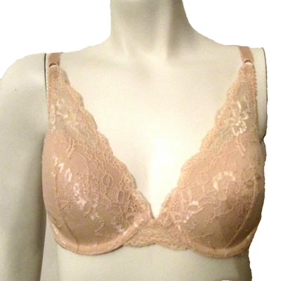 Apt.9 Intimates AF341310 Lightly Padded UW Plunge Demi Bra 34B Beige Floral Lace - Image 1 of 4