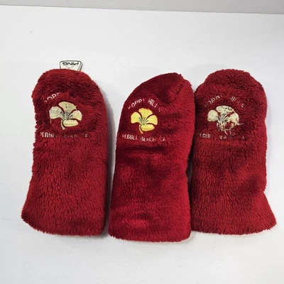 3x Poppy Hills Pebble Beach, CA Golf Head Covers 3 Fairway Wood Ping Red Fluffy - Image 1 of 4