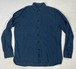 Zanerobe Linen Blend Button Up Shirt Men Slim Fit Large Navy Blue Long Sleeve - Picture 1 of 8