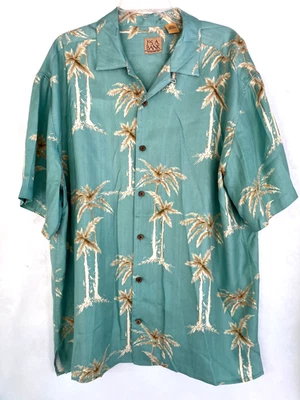 Camisa de Campamento Hawaiana Jos A Bank 100% Seda Aqua Tropical Palmeras TALLA XL Foto 1 de 4