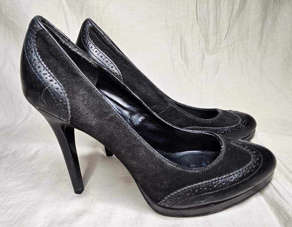 Tacones de aguja Ralph Lauren plataforma punta de ala tacones altos para mujer talla 8,5 B gamuza negra Foto 1 de 4