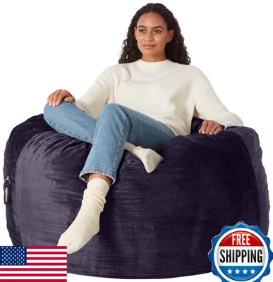 Silla tumbona Amazon Basics XL 4 pies con bolsa de frijoles de espuma viscoelástica, microfibra, azul marino, soli Foto 1 de 4