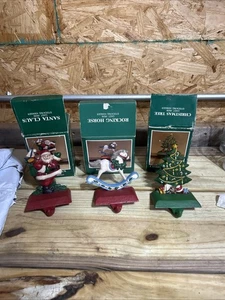VTG Midwest Santa Claus, Christmas Tree, Rocking Horse Cast Iron Stocking Hldrs - Picture 1 of 4