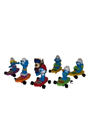 1996 Peyo Applause Set of 7 Smurfs On Skateboard Rolling Hardee's Vintage - Image 1 of 4