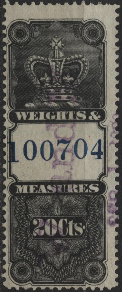 Canada 1885 VanDam #FWM27 20c black, Wt. & Meas, blue control #, used - Image 1 of 1