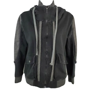 TheLEEs Black Hooded Double Zip Womens Cotton Jacket Size M - Picture 1 of 10