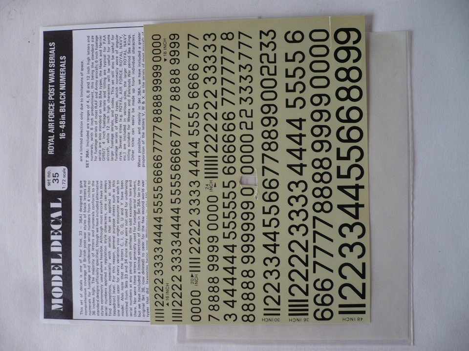 DECALCOMANIE MODELDECAL  POUR MAQUETTE AVION 1/72  CHIFFRES  RAF POST WWII WAR - Photo 1/1