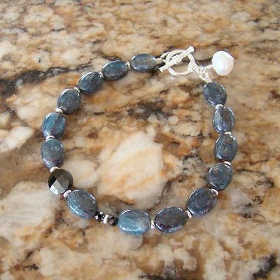 U&C Sundance Dark Denim Blue Kyanite Black Spinel Pearl Sterling Silver Bracelet - Image 1 of 4