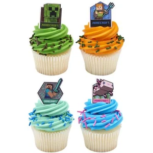 DecoPac Minecraft Cupcake Anillos Paquete de 24 Decoraciones Creeper Alex Steve Axolotl - Imagen 1 de 9