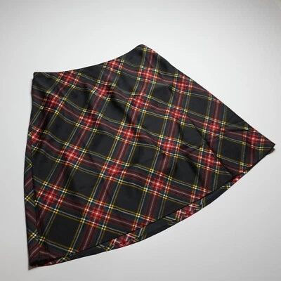 J. Crew A 字裙女式 XS 风格 CE557 黑色红色绿色格子背面弹性 — 第 1/4 张图片