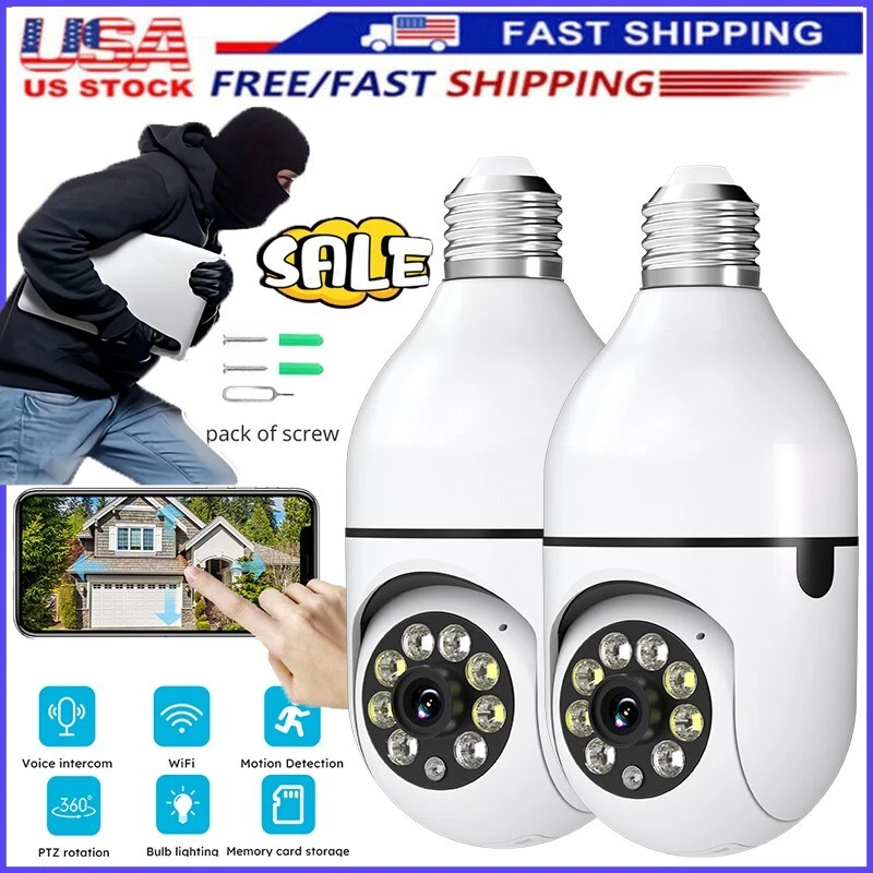 2X 360° 1080P E27 Light Bulb Camera 2.4GWiFi IR Night SmartHome Security Wireles