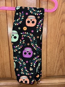 LuLaRoe Kids L/XL Leggings Sugar Skulls Neon Day of the Dead Black HALLOWEEN NEW - Picture 1 of 1