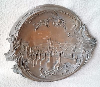 Antique Art Nouveau Austrian? Bronze Effect Metal Card Trinket Tray  Prague  • 42.68£