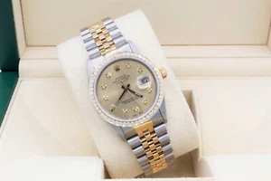 Rolex Datejust 36mm Custom 1.15ct VS Diamond Bezel & Champagne Dial T/T Quickset - Picture 1 of 5