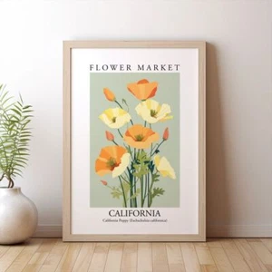 Impresión del mercado de flores de California, póster botánico floral boho amapola arte de pared - Imagen 1 de 6