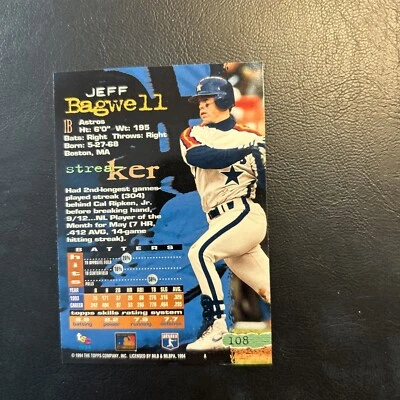 C55b 1994 Topps Stadium Club #108 Jeff Bagwell, Houston Astros - Image 1 of 2