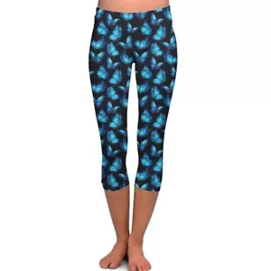 Blue Electric Butterfly Leggings with Pockets - Picture 1 of 3