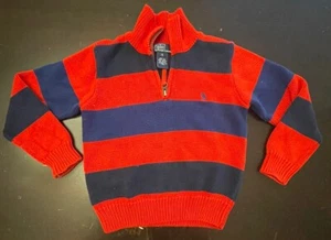 Vintage Polo Ralph Lauren Boys Sweater Size 5 Knit 1/4 Zip Red Stripe EUC - Picture 1 of 5