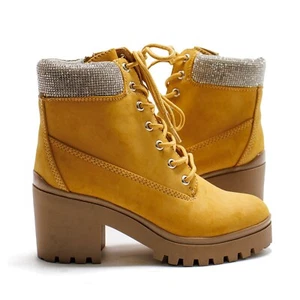 Women’s Wild Pair Bentli Embellished Lace-Up Ankle Boots - Tan Bootie - Picture 1 of 7
