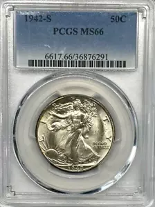 1942 S Walking Liberty 50c Silver Half Dollar PCGS MS 66 PCGS Certified 36876291 - Picture 1 of 2