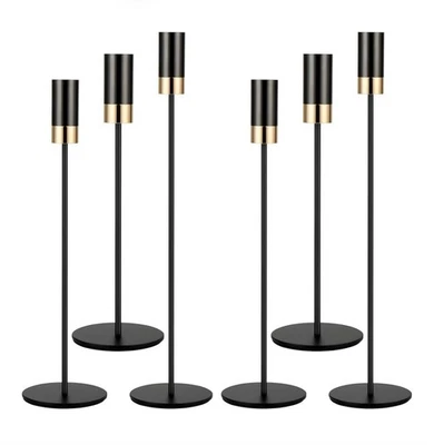 Negro Dorado 6 Candelabros Velas Cónicas Moderno Soporte de Palo Decoración Nuevo Foto 1 de 4