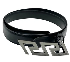 Versace La Greca Belt Black Leather 1002237 DVTP1 Size 105/42 - Picture 1 of 9