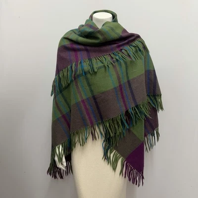 Vintage Saint Laurent Rive Gauche Scarf Wrap Shawl Plaid Fringes 58" by 57 1/2" - Image 1 of 4