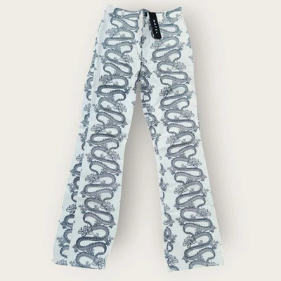 MOTEL ROCKS Zoven Trouser Womens S Dragon Rope White High Rise Pants lightweight - Image 1 of 4