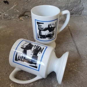 Vintage Pair Of Piero Fornasetti Style Coffee Mugs 1970s Cup Kitchen Coffee Mug - Picture 1 of 6