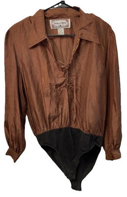 Jonathan Martin VINTAGE Body Traje Blusa Marrón A Presión M Seda Manga Larga Cuello Foto 1 de 4