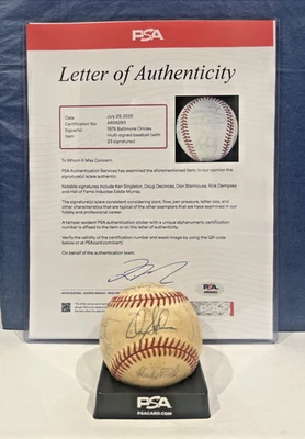 1978 Baltimore Orioles Team Autograph Signed Baseball Eddie Murray Lee May PSA - Image 1 of 4
