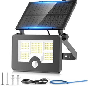 Solar Power Security Flood Light 122 LED Motion Sensor USB Rechargeable Outdoor - Picture 1 of 4