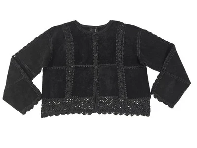 Vintage Scully Women's Black Suede Leather Jacket with Crochet Trim, Size 10 - Image 1 of 4