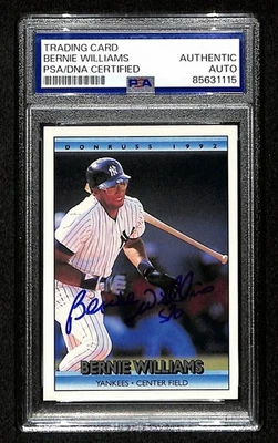 Tarjeta Donruss 1992 firmada/automática Bernie Williams #344 Yankees PSA/DNA 200433 Foto 1 de 2