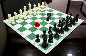 17'' x 17'' Tournament Chess Vinyl Foldable Chess Game with Solid Plastic Pieces - Picture 1 of 3