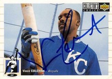 Vince Coleman autographed baseball card Kansas City Royals 1994 Upper Deck #601
