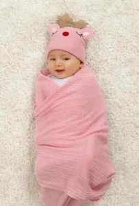 Parents' Choice Musselin Swaddle & Beanie Baumwolle Rosa Rentier Neugeborenes Set 40"x40 - Bild 1 von 2