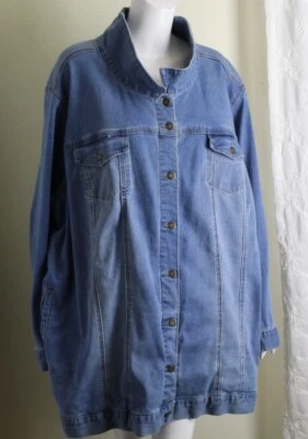 Abrigo Blazer Chaqueta Larga Woman Within Talla 4X Denim Jean Elastizado Fabuloso 34" Foto 1 de 4