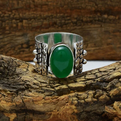 Fino Verde Onix Piedra 925 Plata de Ley Handmade Anillo Banda Todos los Tamaños - Imagen 1 de 3